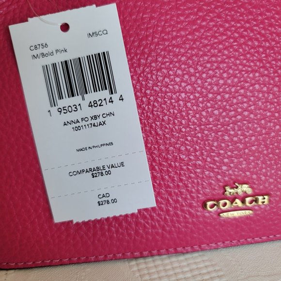 COACH Anna Pebbled Leather Foldover Clutch Crossbody With Chain- Bold Pink🎈$158 - Picture 15 of 16